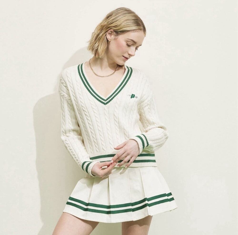 Prince Pickleball Women's V-Neck XXL Cotton Ivory Sweater Preppy Academia NWT